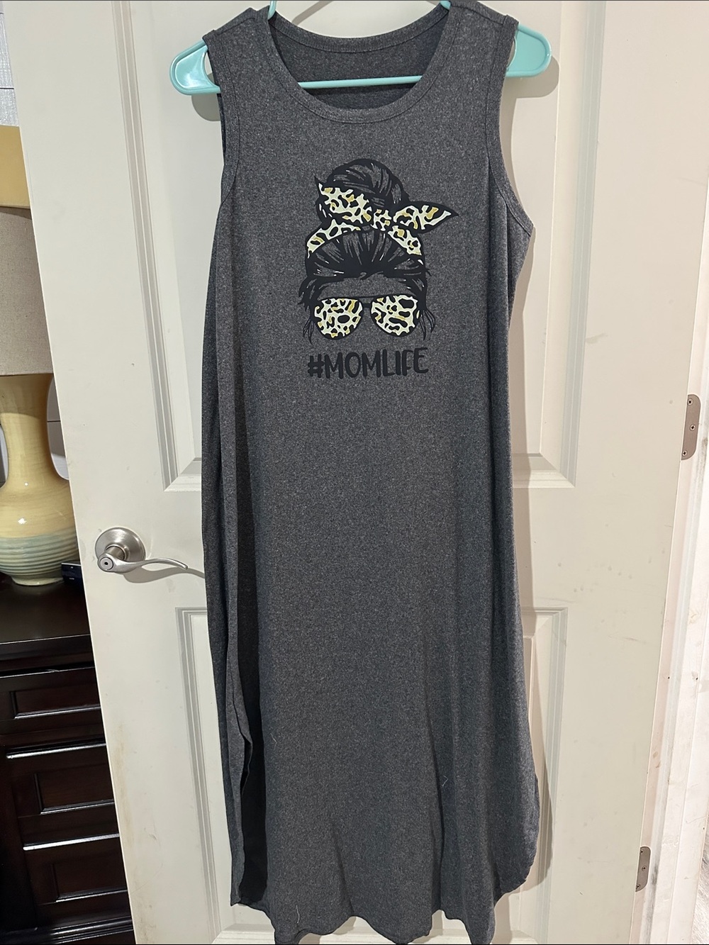 Source Unknown Charcoal Gray Maxi Dress with Leopard Accent
